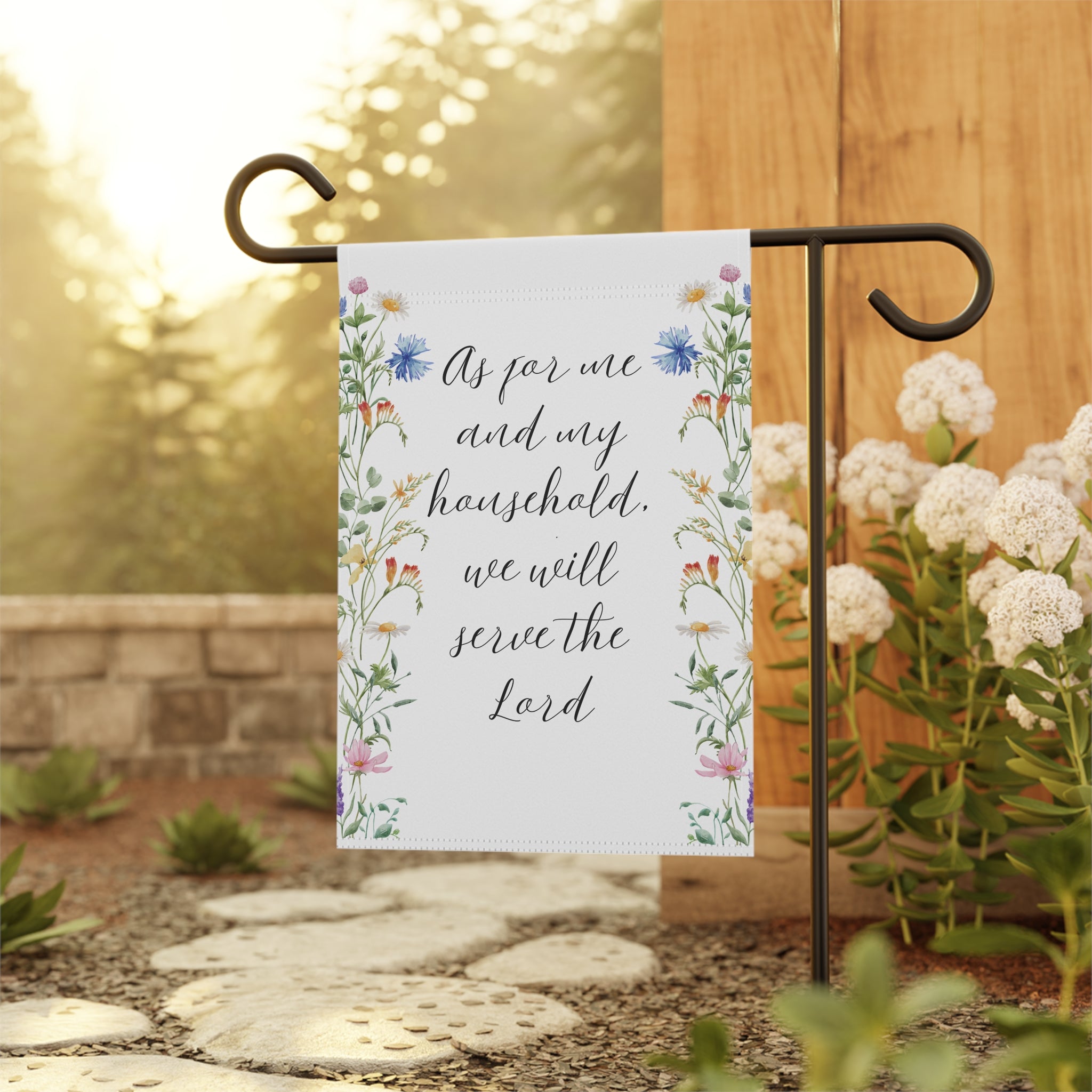Garden Prayer House Banner — “As for me and my household, we will serve the Lord” Decorative Garden Flag