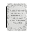 Psalm 27:14 Kindle Case — Inspirational Christian E-Reader Cover with Floral Wreath Design