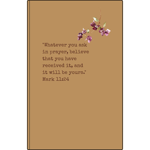 Engraved Vegan Leather Prayer Journal — Mark 11:24 with Floral Accent