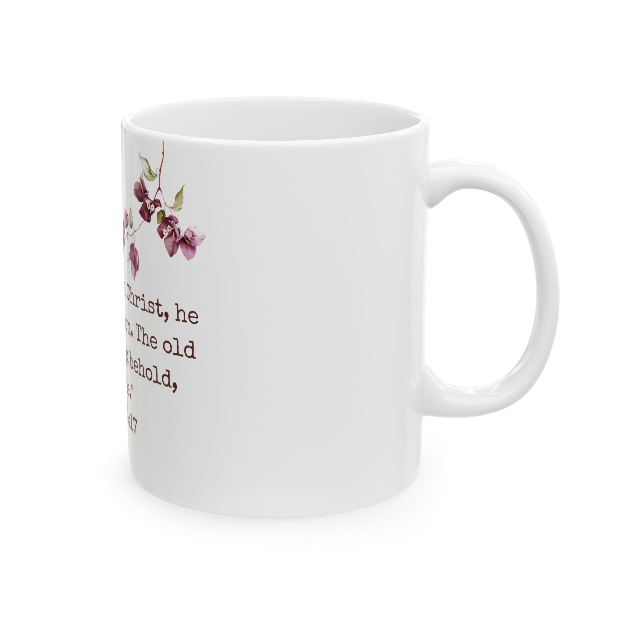 Christian Scripture Mug - 2 Corinthians 5:17 Floral Ceramic Coffee Cup (11oz, 15oz)